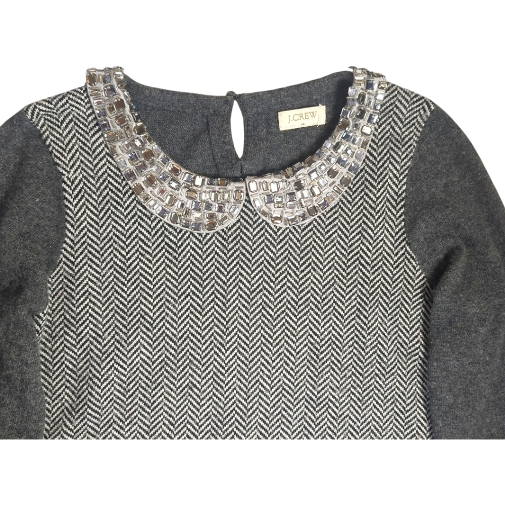 J Crew Women's Gray Jewel Collar Herringbone Sweater Size XS Merino Wool - Picture 7 of 9